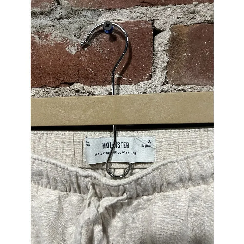 Hollister Womens Beige Linen Adjustable Hi Rise Wide Leg Pants Size XL